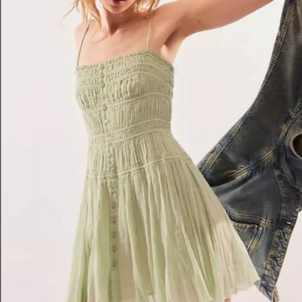 Free People FP One Lausanne Slip Sage Smocked Dress New S & M